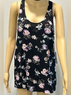 Dex Black Floral Scoop Tank Top - Pink & Lavender Flowers
